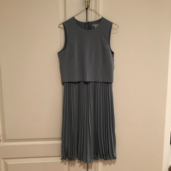 pleated dress h and m H & M Woman NEW Blue Stripe Fit&Flare Dress Size 6 Expose Back Zip Lined Pleats